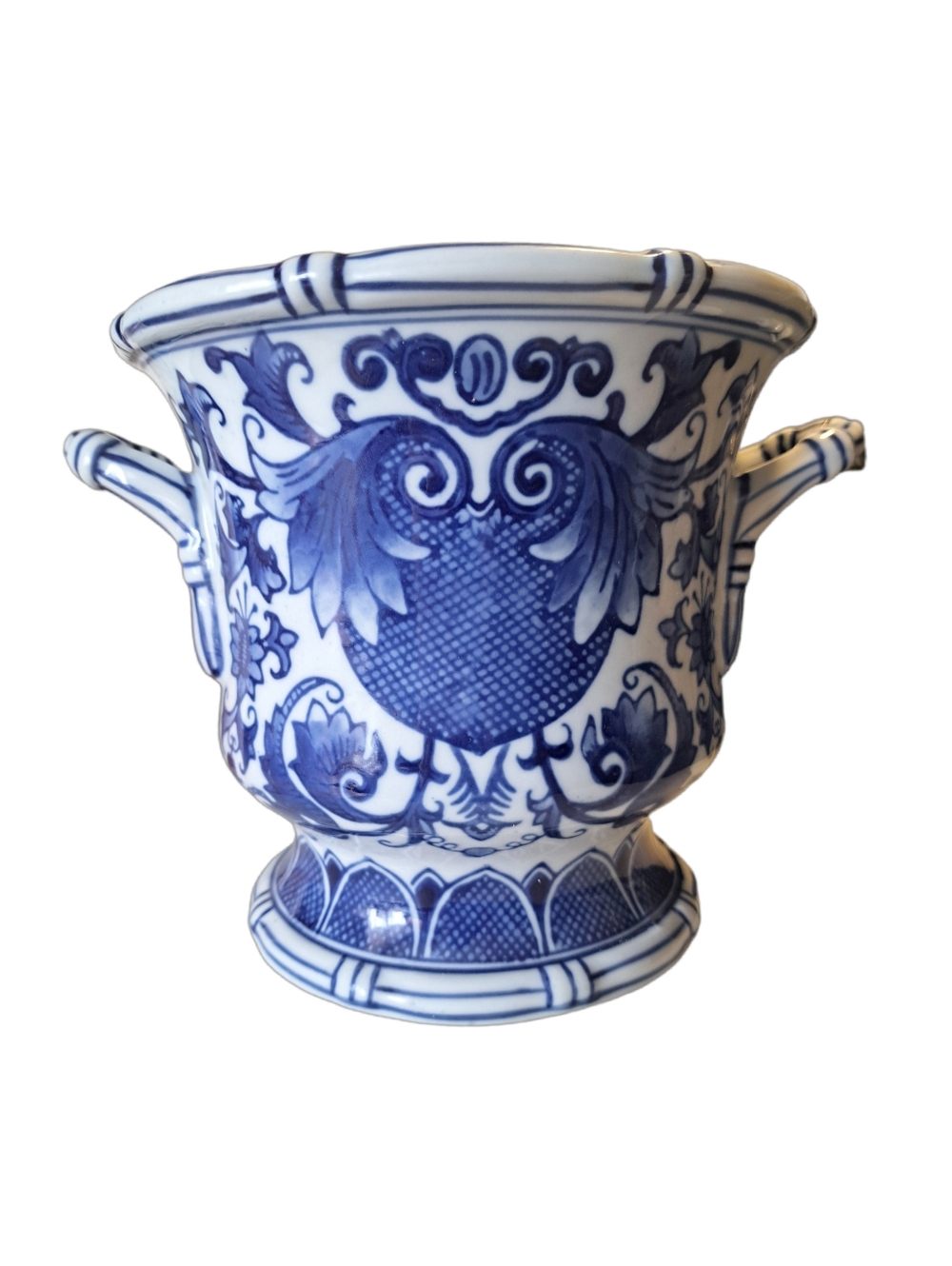Floral Porcelain Vase Blue & White Handles